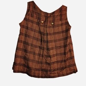 Vintage 60s Plaid Mod Shell Top - ILGWU Union Made - Brown A-Line Tank Size M